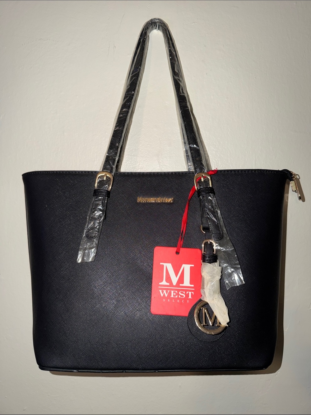 Montana West Black Messenger Bag with Gold Logo Accent